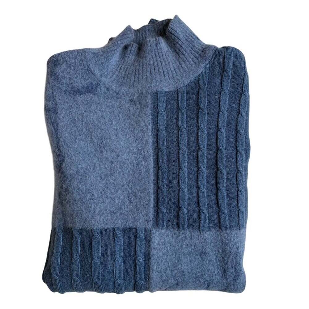 Pastel Mockneck Angora Blend Sweater (Blue) - Large